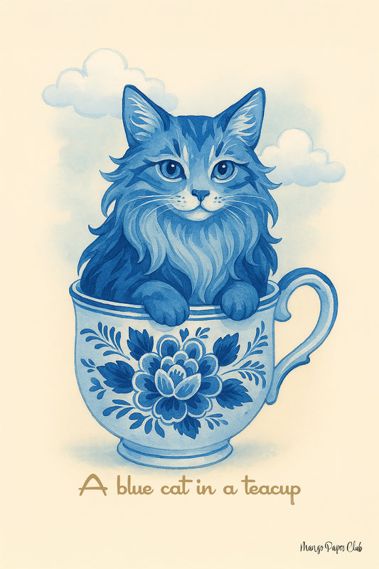 A blue cat in a teacup
