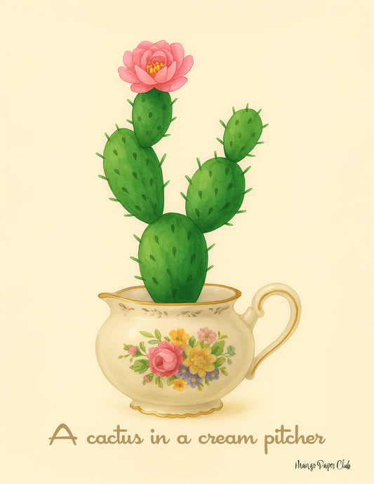 A cactus in a cream pitcher